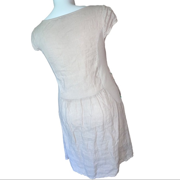 Made in Italy Linen Dress Tan Boho Print Cap Sleeve Pocket Tunic M/L - Picture 15 of 16